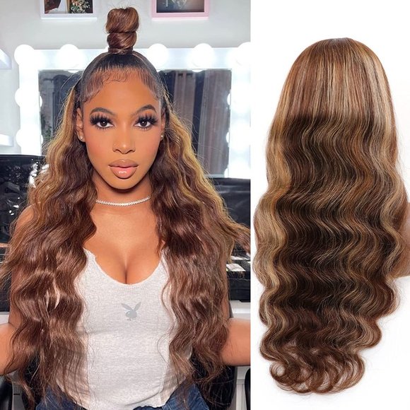 Brown Blonde Wavy Human Hair Wig 16-20 inches main image 4